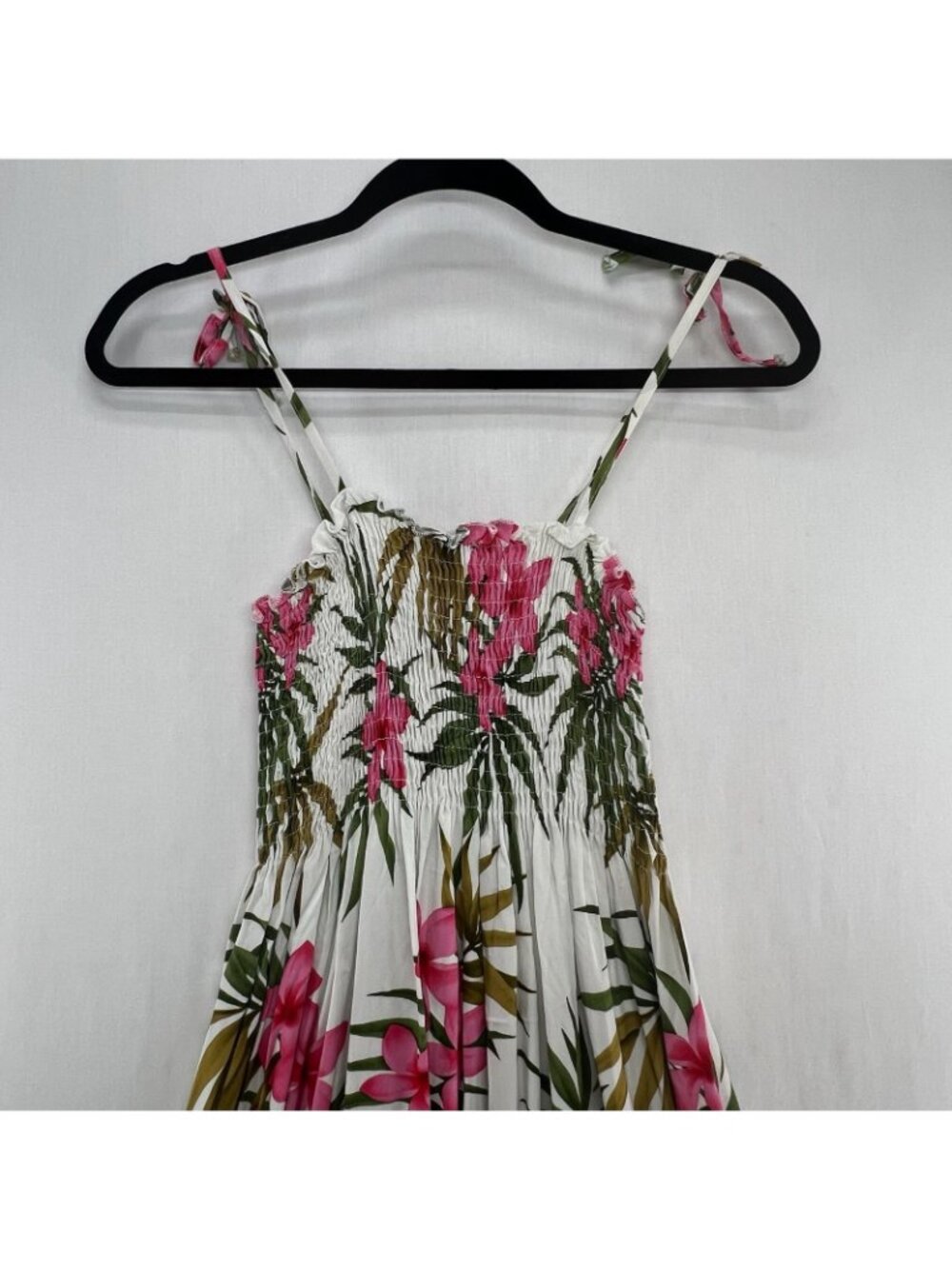 Royal Hawaiian Creations Smocked Sundress Womens S Rayon Plumeria Floral White - Picture 5 of 11